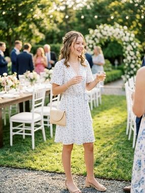 Floral Wrap Dress in Blue and White